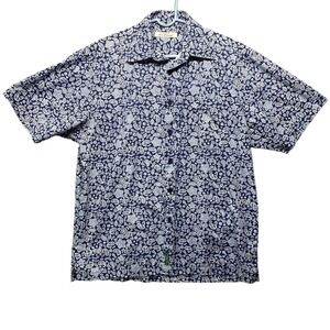 Ben Sherman Mens L Navy Blue Paisley Short Sleeve Button Up Casual Mod Shirt